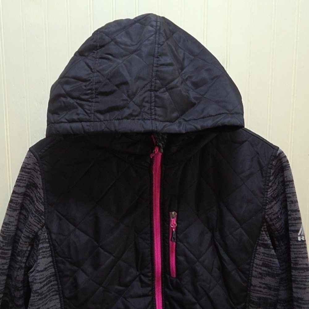 RBX Jacket Womens XL Black Gray Hooded Quilted Full Zip Insulated Colorblock